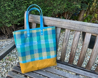 British wool tweed tote bag, ladies purse, large wool handbag, wool anniversary gift for wife