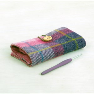 Harris tweed crochet hook case, luxury crochet hook roll, gift for crochet lover