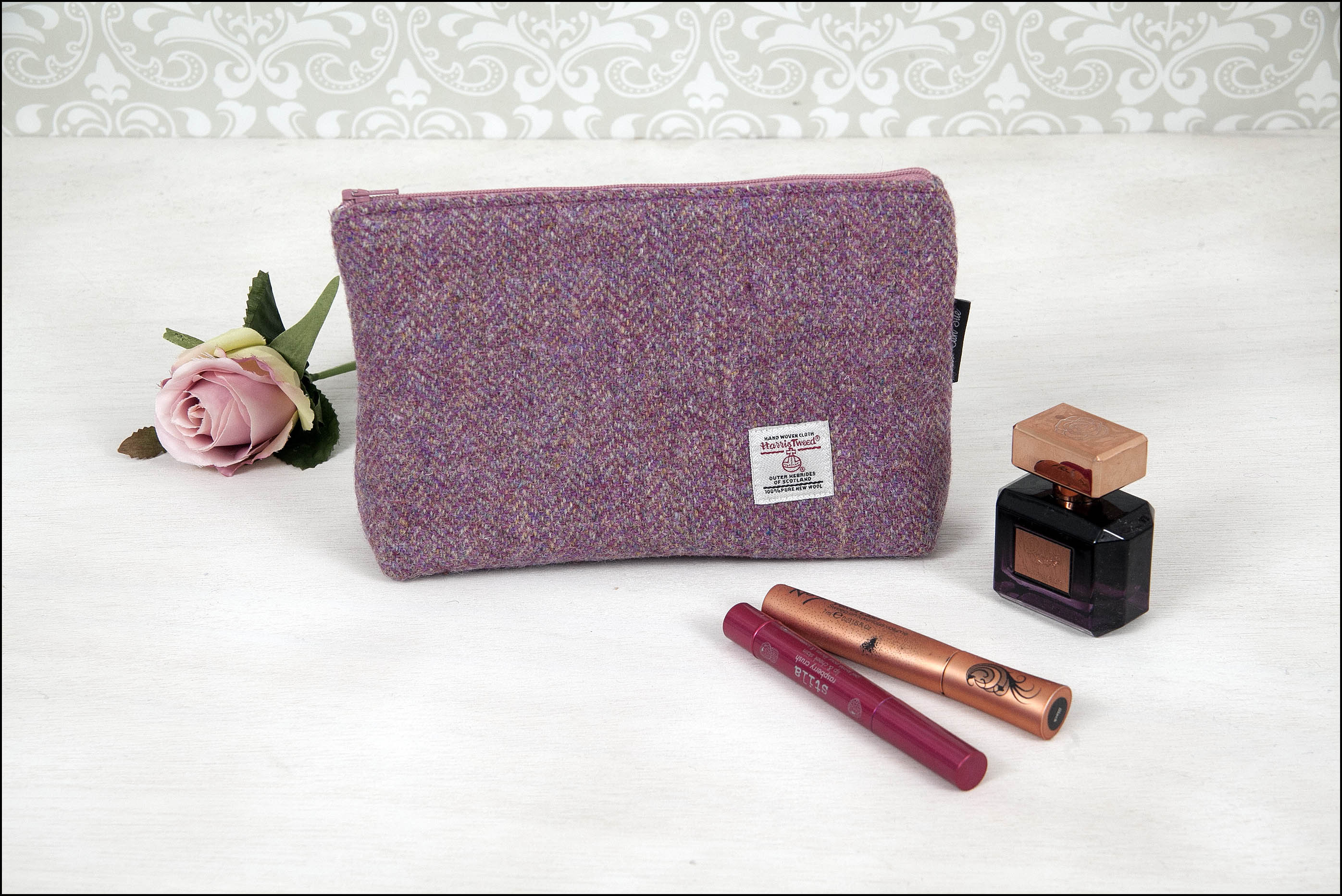 Pink Harris Tweed Makeup Bag Wool Anniversary Gift for Wife Wool Cosmetics Bag Etsy