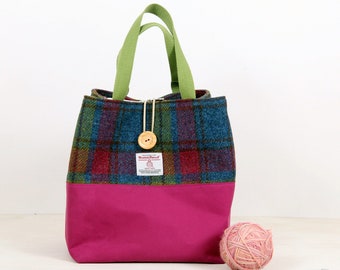 Large project bag for knitting or crochet, Harris tweed craft bag, gift for knitter, gift for crocheter