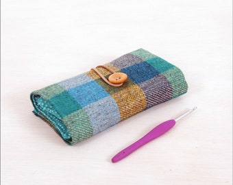 crochet hook case, British tweed luxury crochet hook roll, gift for crochet lover