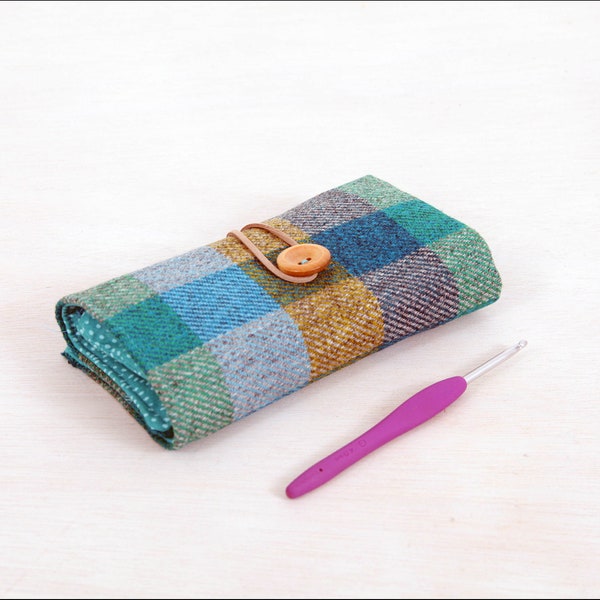 crochet hook case, British tweed luxury crochet hook roll, gift for crochet lover