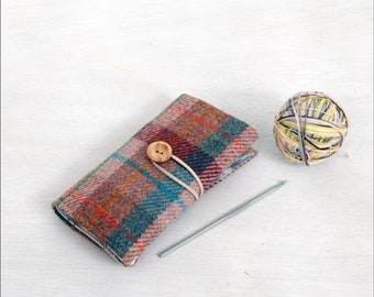 Harris tweed crochet hook case, luxury crochet hook roll, gift for crochet lover