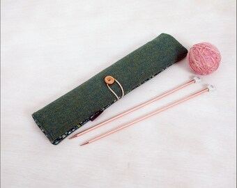 Harris tweed extra long knitting needle case, luxury knitting needle roll, gift for knitter, straight needles storage