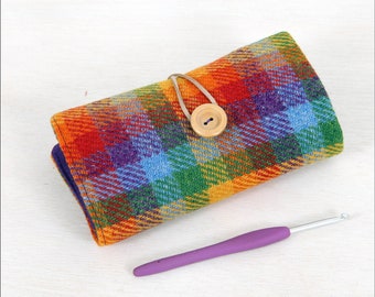 Harris tweed crochet hook case, luxury crochet hook roll, gift for crochet lover