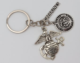 MARINE WIFE Marines United States Military Silver Metal Charm Keychain Key Ring Unique Gift USA