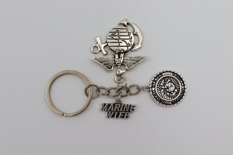 MARINE WIFE Marines United States Military Silver Metal Charm Keychain Key Ring Unique Gift USA