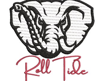 Roll Tide Embroidery, Alabama Elephant Head, Quick Stitch embroidery, Alabama embroidery, Alabama Football embroidery