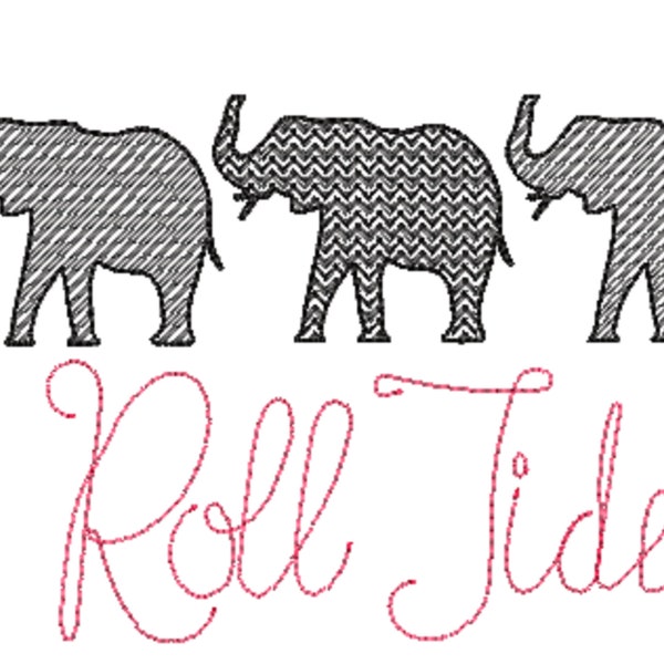 Light Fill Roll Tide Embroidery, Elephant embroidery, Sketch embroidery designs, Alabama embroidery file