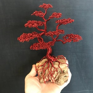 Red Informal Bonsai Wire Tree Sculpture.