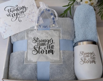 Get Well Gift Box for Women: Blanket, Tumbler, Bracelet, Socks & Card -  Care Package, Thinking of You, Stronger Than the Storm (Grey)