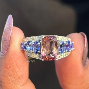 Beautifully Design Engagement Ring Made By 4.14 CTW Gems | | Cushion-Cut Gemstone with Silver Halo and Sparkling Side Accents | Wedding Ring