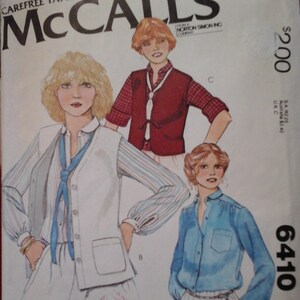 FF 70s McCall's 6410 Misses Blouse and Vests Pattern, size 8-10-12, Bust 31.5-32.5-34 sewing pattern, buttoned vest, Miss patch pocket vest