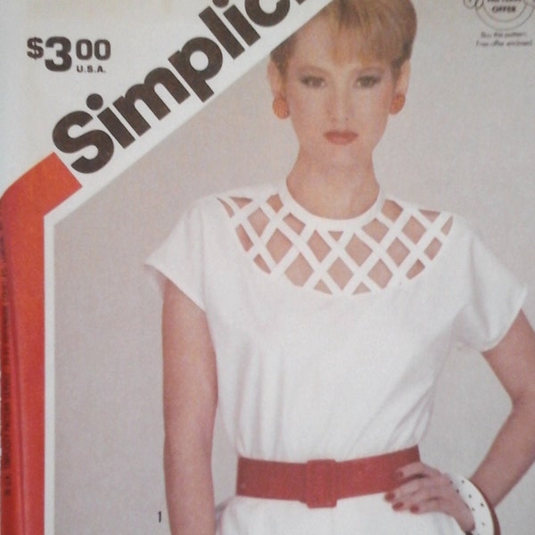 FF 1980s Simplicity 6016 Lattice Work Tops Sewing Pattern, Kimono Cap Sleeves, V or Round Neckline Cut Work Sleeves, sizes 8 or 10, Bust 32