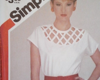 FF 80s Simplicity 6016 Lattice Work Tops Pattern, Kimono Cap Sleeves, V or Round Neckline top, sizes 8 or 10, Bust 32
