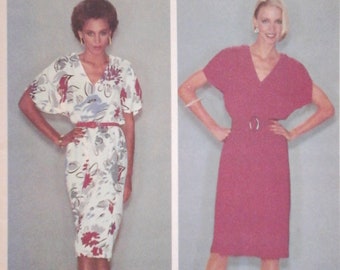 1980s McCall's 7073 Misses V-neck Dress Pattern, Size Small, size 10-12, Bust 32.5-34 vintage 1980s sewing pattern, 80s easy dress pattern