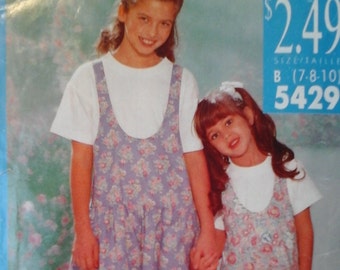 FF Butterick 5429 Girls Jumpsuit and Top Pattern, sizes 7, 8, 10, 1990s Butterick Girls Sewing Pattern Jumpsuit 7-10