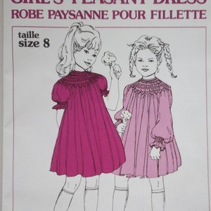 FF 80s Girl's Peasant Dress Grace L. Knott Pattern, size 8, Heirloom Sewing Pattern, Vintage Smocking Dress Pattern, Girl's dress size 8