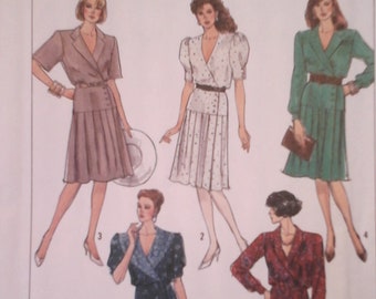 FF 80s Simplicity 8729 Front Wrap Dresses Pattern, Size 10, Bust 32.5, Vintage Simplicity Misses sewing pattern, button midi dress pattern