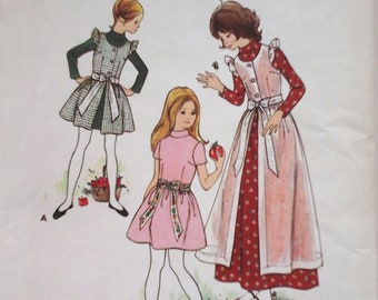 Butterick 6865 Girls Dress in 2 lengths and Pinafore  Pattern, sizes 10 or 12, Vintage 70s Girl&#39;s Prairie Dress + apron pattern, CottageCore