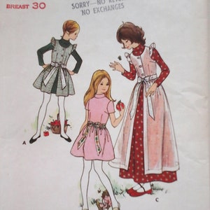 Butterick 6865 Girls Dress in 2 lengths and Pinafore  Pattern, sizes 10 or 12, Vintage 70s Girl&#39;s Prairie Dress + apron pattern, CottageCore