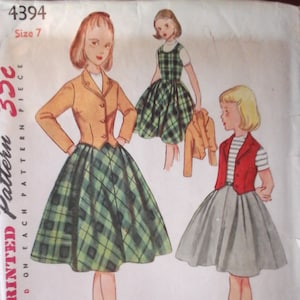 50s Simplicity 4394 Girls Jumper, Jacket,  Weskit and  Skirt Pattern, size 7, Breast 25, Vintage Simplicity Girl&#39;s sewing pattern, 1950s