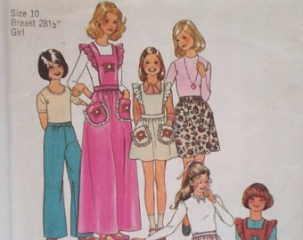 Simplicity 7279 Girls Jumper Skirts in 2 lengths or Pants with Detachable Bib  Pattern, size 10, Girl's maxi skirt pattern, girls pants 10