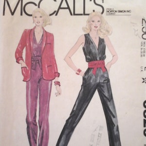 FF 70s McCall&#39;s 6829 Jumpsuit Jacket and Belt Pattern, size 8 Bust 31.5, Straight leg pants jumpsuit vintage pattern, 70s jumpsuit pattern