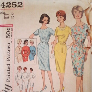 1960s Simplicity 4252 Misses Dress with Belt and basic block proportioned size pattern, size 12 Bust 32 dress sewing pattern
