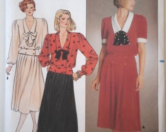 FF Butterick 3382 Richard Warren Tie neck, two-piece Dress pattern, size 10, Bust 32.5, 1980s vintage Butterick sewing pattern