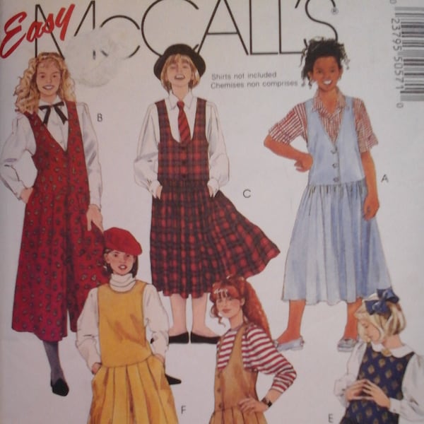 McCall's 5057 Girls Drop-waist Dresses, sizes 7-8-10, Bust 27-28.5, Vintage Split Skirt Jumper Dress Teen pattern