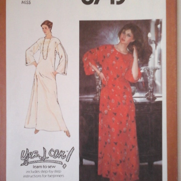 FF Simplicity 8743 Misses Caftan or Maxi Dress Pattern, Size 16, Bust 38, Large Caftan Dress, Vintage 1970s Simplicity Sewing Pattern