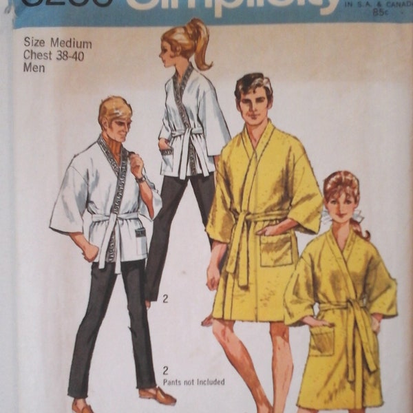 1960s Simplicity 8256 Mens Jiffy Robe in two lengths Pattern, size Medium chest 38-40, Size Large 42-44, Mens robe pattern, tie robe, Kimono