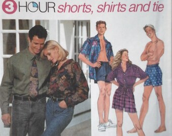 FF Simplicity 8150 Misses, Men's or Boys Unisex Shorts, Shirt and Tie Sewing Pattern, Size XS-Med, Boxer shorts pattern, DIY Boxers, Shirt