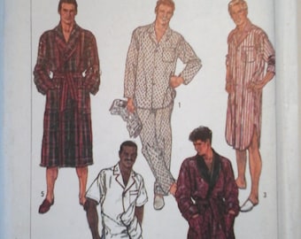 FF Simplicity 8323 Mens Pajama Pants, Shorts, and Top and Robe with tie belt pattern, size Large, mens pajama pattern, mens bathrobe pattern