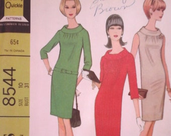 1960s McCall's 8544, Misses Mod Dress uwith Rolled Collar, Dress Pattern, size 10 uncut