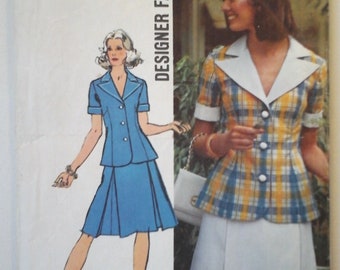 Simplicity 5504 Two-piece Dress Pleated Skirt and Top pattern, size 10, Bust 32.5, 1970s Suit Dress vintage sewing pattern, midi skirt top