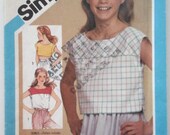 Simplicity 6471 Girls Easy Tops Pattern, size 12, Girl's midriff top, child sleeveless shirt pattern, teen top pattern, 80s short sleeve top