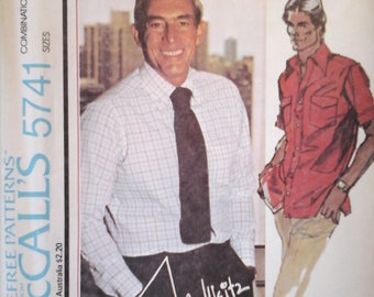 70s McCall's 5741 Classic Men's shirt pattern, Size 38-40, neck 15-15.5, Vintage John Weitz Mens shirt, 70s long sleeve button shirt pattern