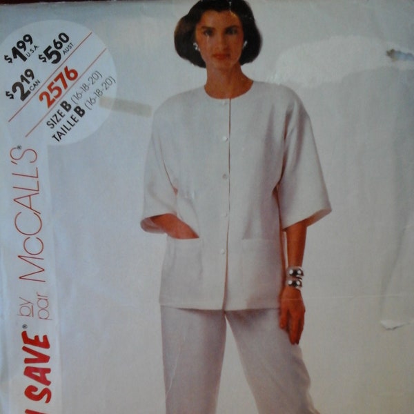 McCall's 2576 casual quarter-sleeve Jacket and Pants Pattern, sizes 16-18-20, Bust 38-42, Vintage 80s tapered pants pattern, pants suit