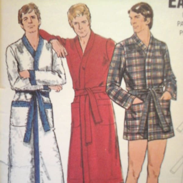 1970s Butterick 6275 Mens Robe in three lengths Pattern, sizes Medium chest 38-40, Size Large 42-44, Mens robe pattern, 70s tie robe, Kimono