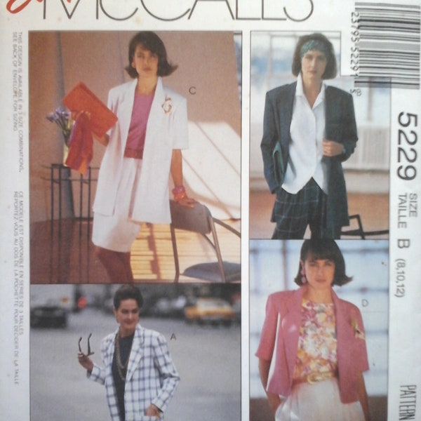 FF McCall's 5229 Misses Perfect Unlined Jackets and Coat variation Pattern, size 8-10-12, Bust 31.5-34, notched collar midi coat, short coat