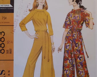 FF McCall's 8883 Misses Pant dress in two versions Pattern, size 10, Miss Jumpsuit Pattern, 1960s vintage McCalls 8883 sewing pattern