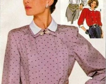 FF Simplicity 7607 Blouse Pattern, size 10, Bust 32.5, Vintage 80s Simplicity Front-tuck Blouse Pattern, French cuff shirt pattern S