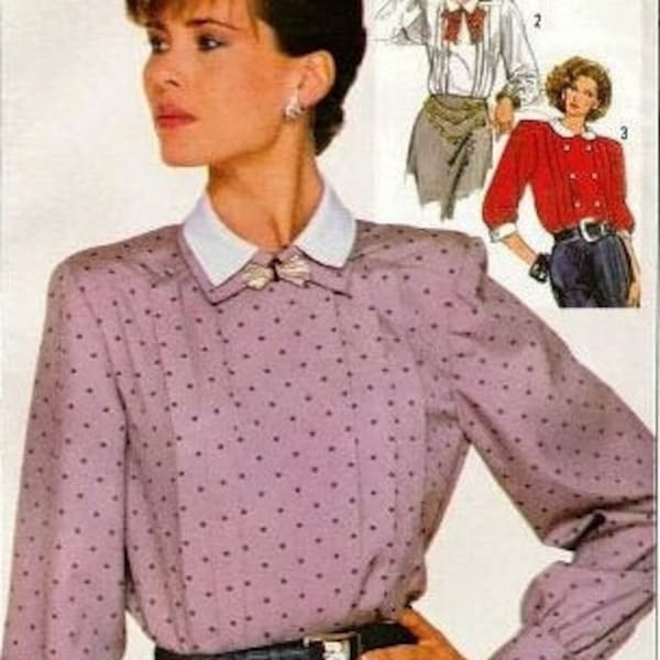 FF Simplicity 7607 Blouse Pattern, size 10, Bust 32.5, Vintage 80s Simplicity Front-tuck Blouse Pattern, French cuff shirt pattern S