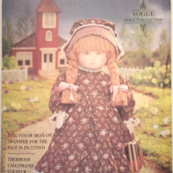 FF Vogue 8336 Craft Early American Doll 18" Cloth Doll and Outfit w Face Transfer Pattern, Doll DIY, Doll making pattern, Vogue Doll Crafts