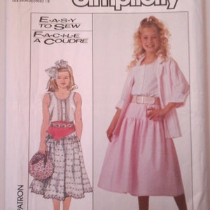 Simplicity 8094 Girls Camisole Top, Skirt and Shirt Pattern, size 8, Bust 27, Vintage 80s Girls Sewing Pattern, 80s Skirt and Top pattern