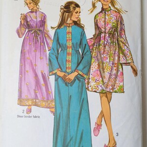 May include: A Simplicity 9248 sewing pattern envelope for size 10, bust 32.5 inches. The illustration shows three dress variations: a long purple sheer dress, a long solid blue dress with a patterned trim, and a short floral print dress with long sleeves.
