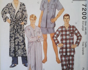 FF McCall's 7200 Mens Easy Unisex Robe, Boxers, Sleep Shorts, Nightshirt and Pajamas Pattern, size XL, Men's Robe 46-48