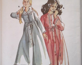 Kwik Sew 644 Girls Robes Pattern, size 8-10-12, vintage 70s empire waist robe pattern, child belted robe pattern, Girls long sleeve bathrobe